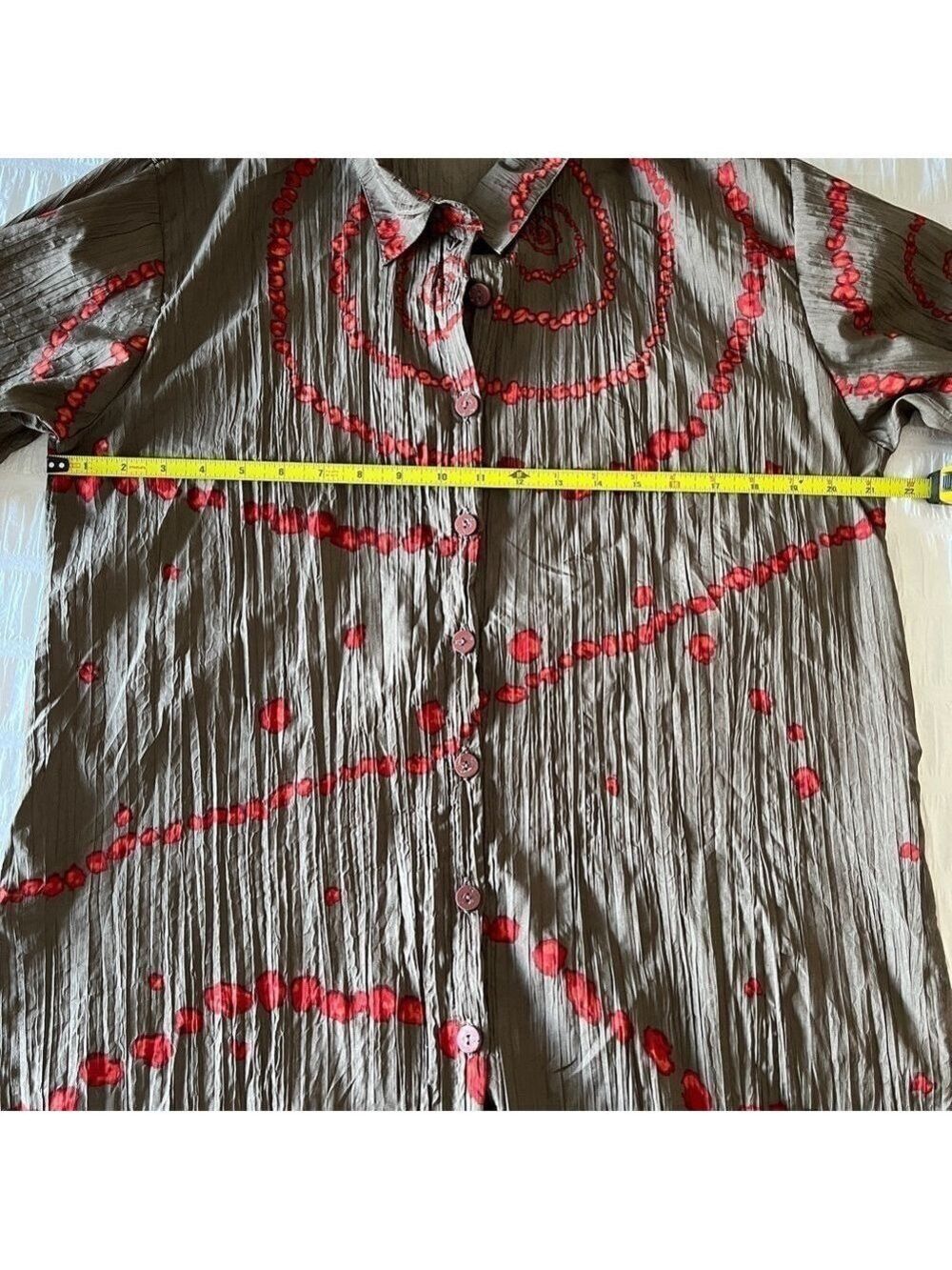 TARA VAO Tunic Blouse Button Front Spiral Splatter Pattern Crinkle Fabric Artsy - Picture 15 of 16